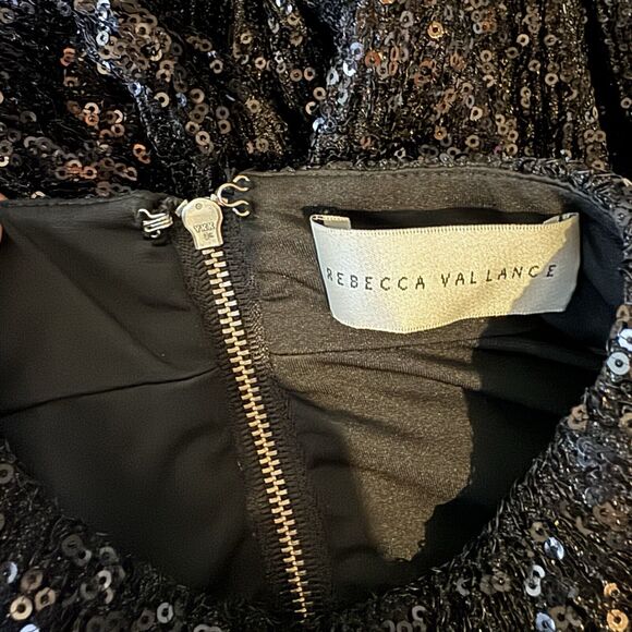 Rebecca Vallance Black Bow Sequin Long Sleeve Mock Neck Mica Mini Dress US 6 - Picture 8 of 10